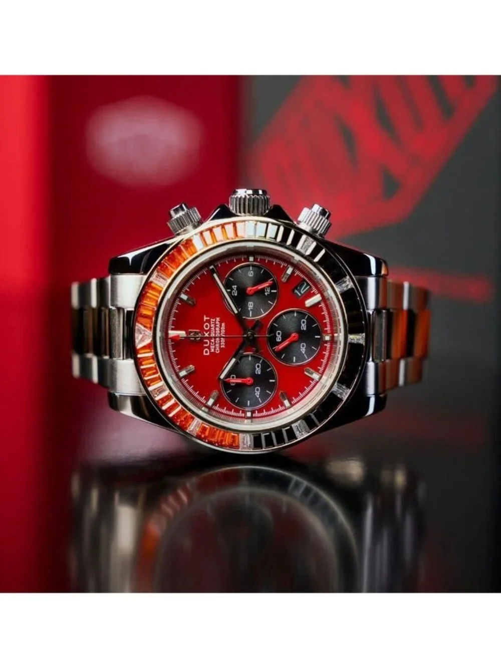NWT Duxot Accelero Rainbow Chronograph Quartz Red Dial Men's Watch